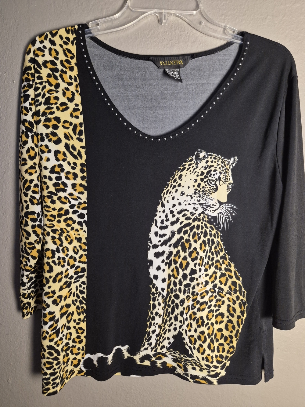 Valentina Black and Yellow Leopard Print V-Neck Long Sleeve Top